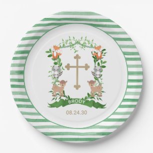Forest Animals Crest Boy Baptism Paper Plate