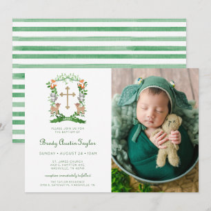 Forest Animals Crest Photo Baptism Invitation