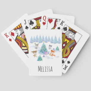 Forest Animals Dancing Around Christmas Tree Playing Cards