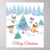 Forest Animals Dancing Around Christmas Tree