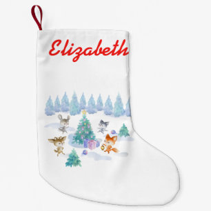 Forest Animals Dancing Around Christmas Tree Small Christmas Stocking