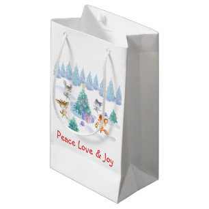 Forest Animals Dancing Around Christmas Tree Small Gift Bag