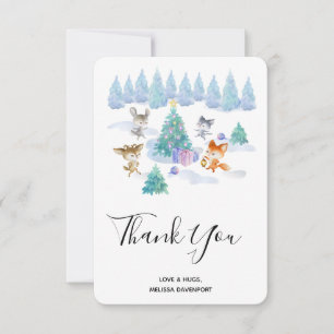Forest Animals Dancing Around Christmas Tree Thank You Card