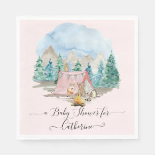 Forest Animals Deer Bear Rustic Pink Baby Shower Napkin