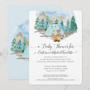 Forest Animals Deer Bear Watercolor Baby Shower In Invitation