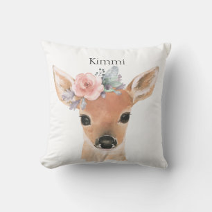 Forest Animals Deer Watercolor Typography Name Cushion
