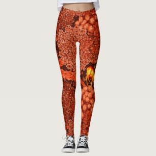 FOREST ANIMALS,DEERS BY A BROOK Red Yellow Floral Leggings