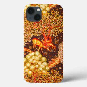 FOREST ANIMALS, DEERS BY A BROOK Yellow Red Floral iPhone 13 Case