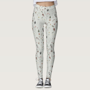 Forest Animals, Forest Fruits, Flowers On Green Leggings