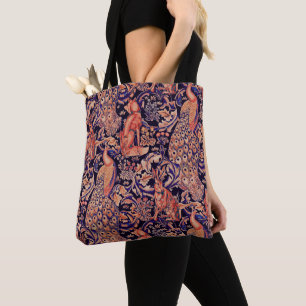 FOREST ANIMALS ,FOX,PEACOCK, HARE PiNK BLUE FLORAL Tote Bag
