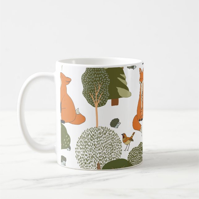 Forest animals: foxes, birds pattern coffee mug (Left)