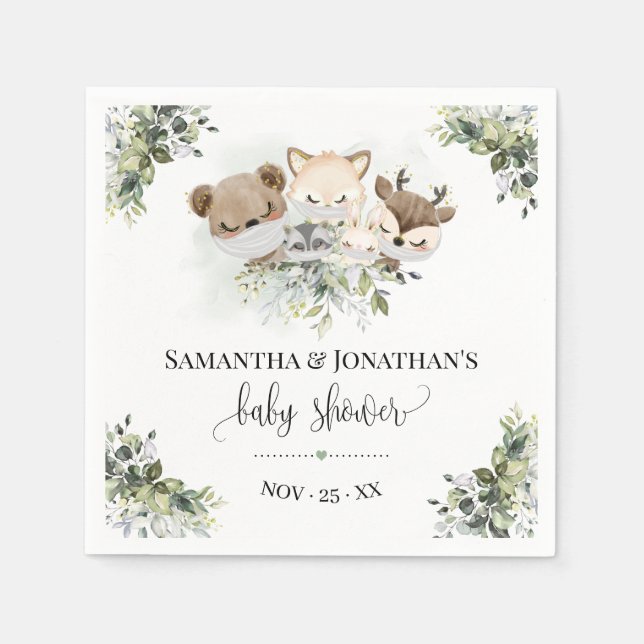 Forest Animals Greenery Baby Shower Napkin (Front)