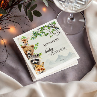 Forest Animals Greenery Baby Shower Party Napkin