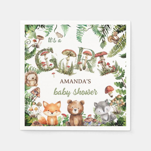 Forest Animals Greenery Cute Baby girl Shower  Napkin (Front)