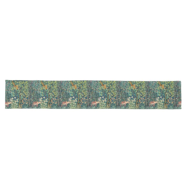 FOREST ANIMALS Hares,Pheasant Bird,Green Floral  Long Table Runner (Horizontal)