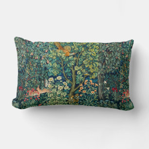 FOREST ANIMALS Hares,Pheasant Bird, Green Floral Lumbar Cushion