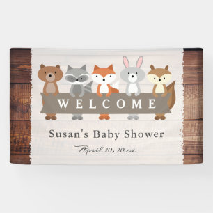 Forest Animals holding Banner, Baby Shower Welcome Banner