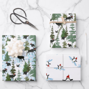 Forest Animals in Santa Hats Wrapping Paper Sheet