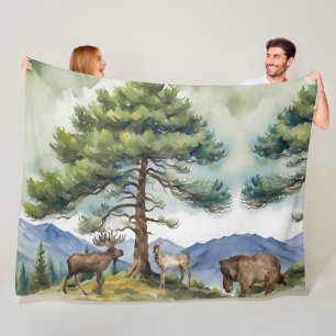 Forest Animals in the Mountains Fleece Blanket