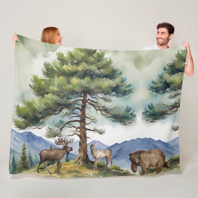 Forest Animals in the Mountains Fleece Blanket (In Situ)
