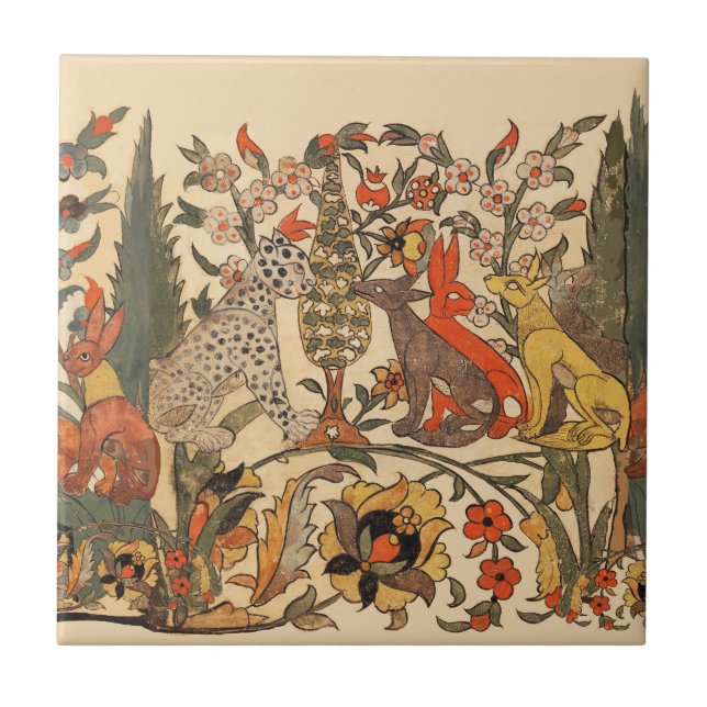 FOREST ANIMALS ,LEOPARD, JACKALS, RABBITS ,FLOWERS TILE (Front)