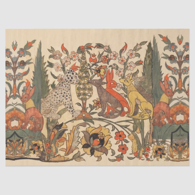 FOREST ANIMALS ,LEOPARD, JACKALS, RABBITS ,FLOWERS TISSUE PAPER (Front)
