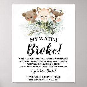Forest Animals My Water Broke Baby Shower sign