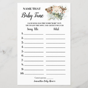 Forest Animals Name Baby Tune Shower Game card