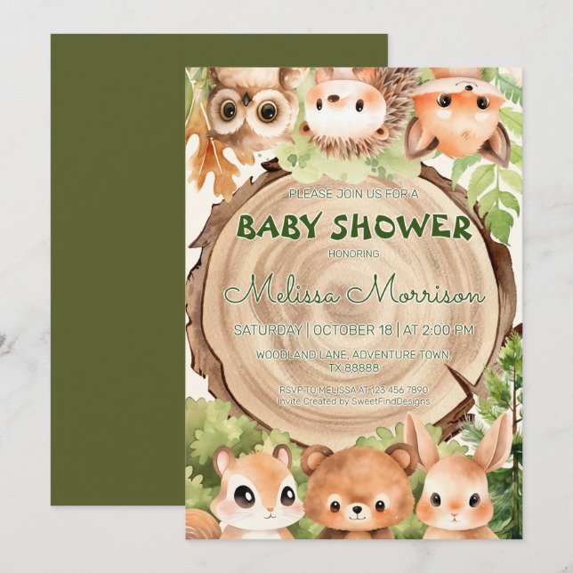 Forest Animals Nature Woodland Baby Boy Shower Invitation (Front/Back)