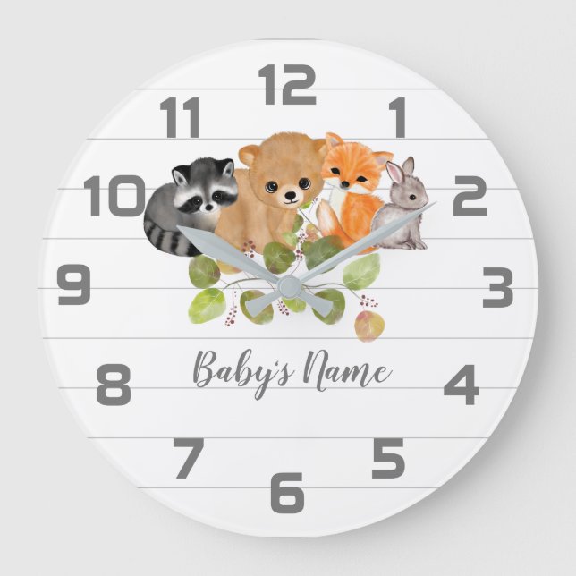 Forest Animals Nursery Decor Wall Clock (Front)