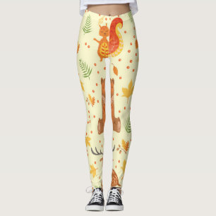 Forest Animals Ornamental Patterns Illustration Leggings