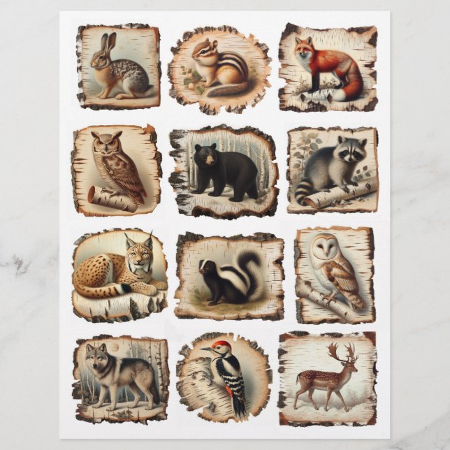 Forest Animals Painted on Birch Bark Illustrations (Front)