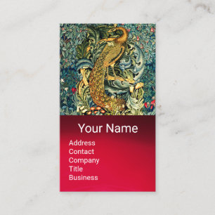 FOREST ANIMALS,PEACOCK IN GREEN FLORALGEM MONOGRAM BUSINESS CARD