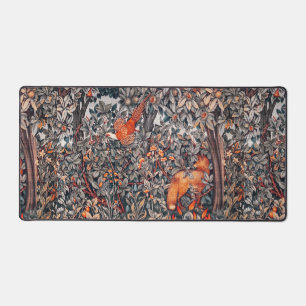 FOREST ANIMALS Pheasant, Red Fox, Black White Desk Mat