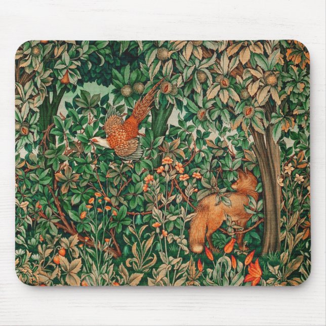 FOREST ANIMALS Pheasant ,Red Fox,Green Floral Mouse Mat (Front)