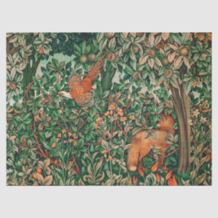 FOREST ANIMALS Pheasant,Red Fox,Green Floral Tissue Paper