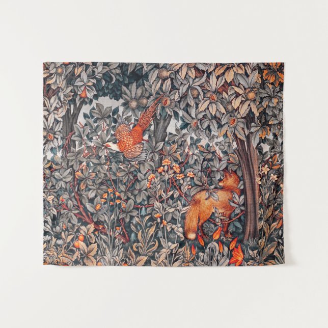 FOREST ANIMALS Pheasant ,Red Fox,Grey Floral  Tapestry (Front (Horizontal))