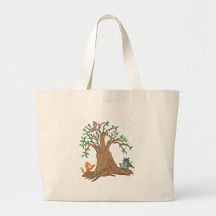 Forest Animals Playing Music Woodland Folk Art Large Tote Bag