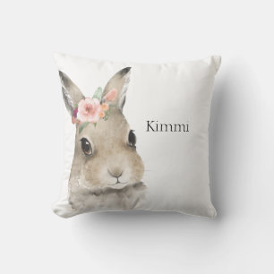 Forest Animals Rabbit Watercolor Typography Name Cushion