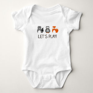 Forest Animals Racoon Fox Owl "Let's Play!" Baby Bodysuit