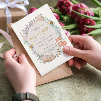 Forest Animals Rustic Watercolor Gender Reveal Invitation