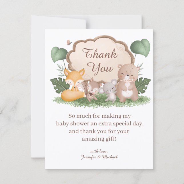 forest animals thank you baby shower stylish card (Front)