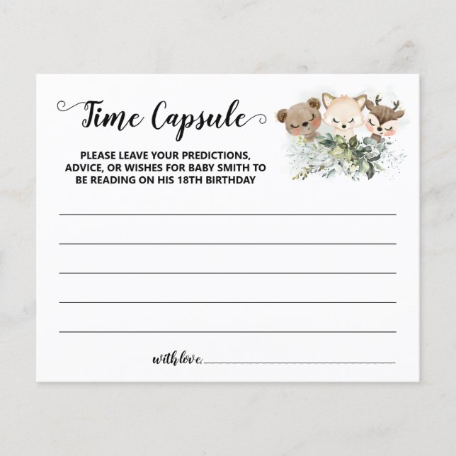 Forest Animals Time Capsule Advice for Baby card (Front)