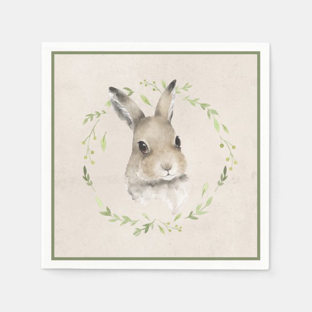 Forest Animals Watercolor Bunny Baby Shower Napkin (Front)