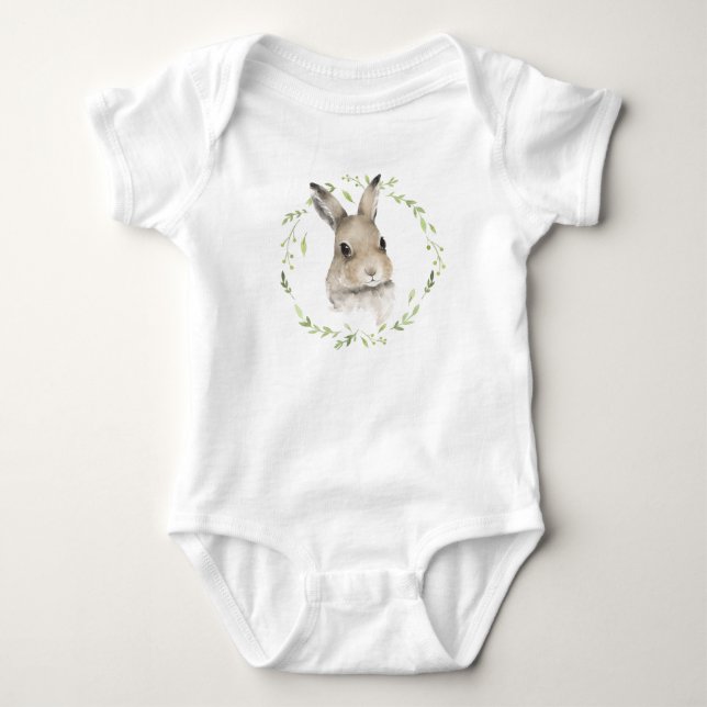 Forest Animals Watercolor Bunny Rabbit Simple Baby Bodysuit (Front)