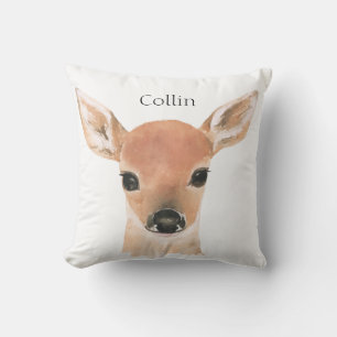 Forest Animals Watercolor Deer Typography Nursery Cushion