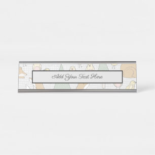Forest Animals Wild Fox Chick Pine Tree Desk Name Plate