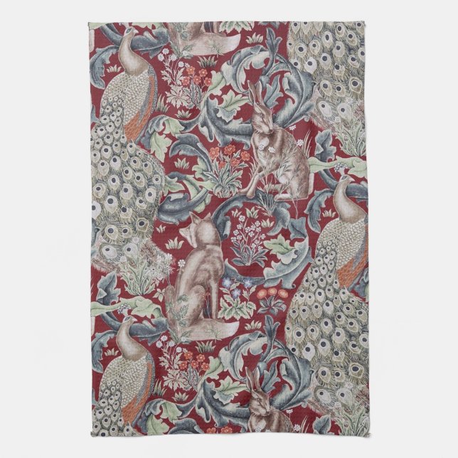 Forest Animals, William Morris Tea Towel (Vertical)