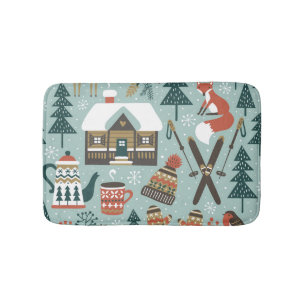 Forest Animals: Winter Vintage Seamless. Bath Mat