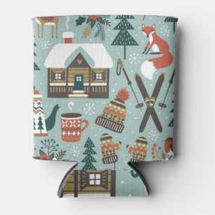 Forest Animals: Winter Vintage Seamless. Can Cooler